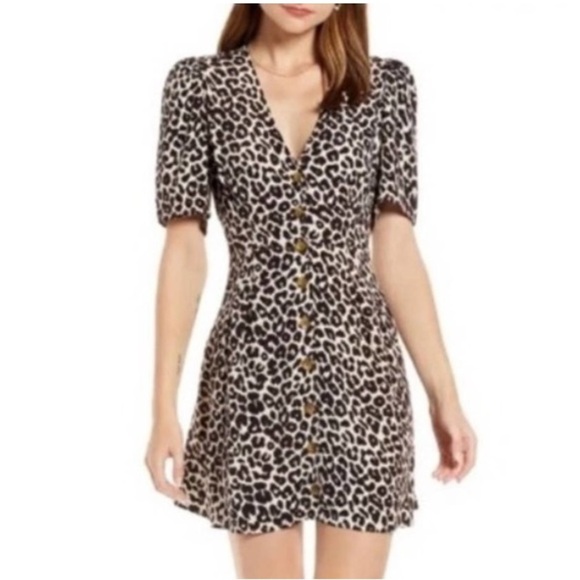 Something Navy Button Front Leopard Dress M - Picture 1 of 8